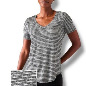NWT ATHLETA Breezy V-Neck Tee - Stripe Navy / White 1X